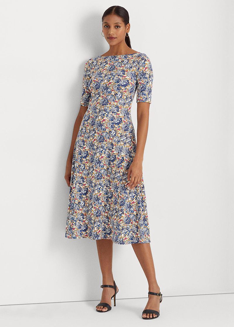Sukienka Lauren Damska Kolorowe Z Motywem Stretch Cotton Midi 980132-AWX